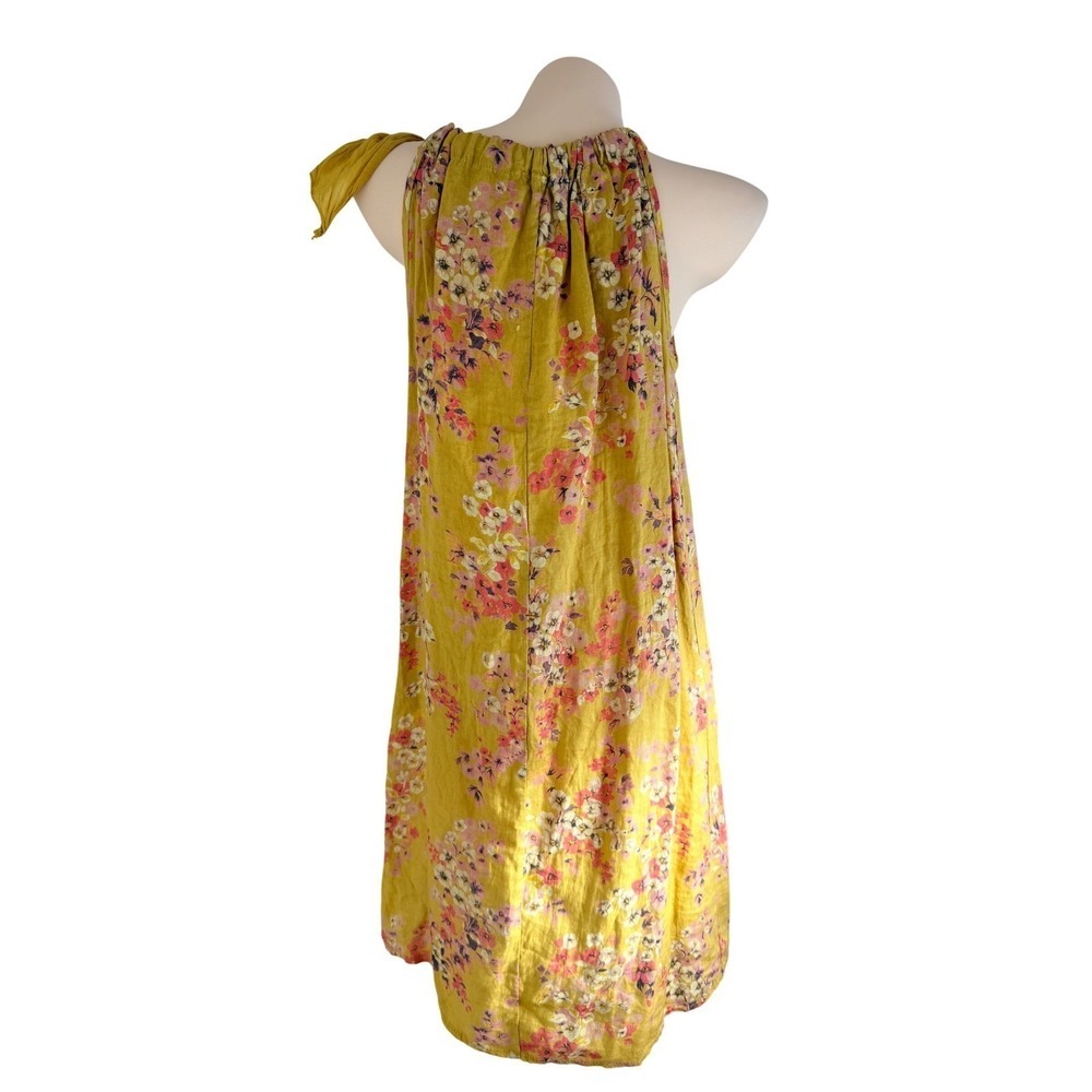 Bellambra Made in Italy 100% Linen Floral Halter Dress Yellow Pink Small - Picture 2 of 10